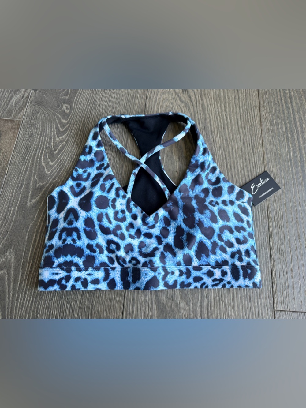 Exotica Cavegirl Aqua Performance Deep V Cross Front Crop Top Size Small
